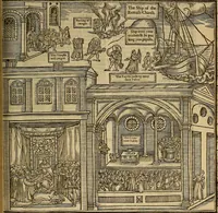An illustration from The Ecclesiasticall historie : containing the Acts and monuments of martyrs, with a generall discourse of these later persecutions, horrible troubles and tumults, stirred up by Romish prelates in the Church: with divers other things incident, especially to this Realme of England and Scotland, as partly also to all other forraigne nations appertaining, from the time of Q. Maries entring upon the Crowne, to the reigne of our late gracious Soveraigne, Q. Elizabeth of blessed memorie (1641)