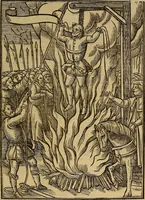 An illustration from The Ecclesiasticall historie : containing the Acts and monuments of martyrs, with a generall discourse of these later persecutions, horrible troubles and tumults, stirred up by Romish prelates in the Church: with divers other things incident, especially to this Realme of England and Scotland, as partly also to all other forraigne nations appertaining, from the time of Q. Maries entring upon the Crowne, to the reigne of our late gracious Soveraigne, Q. Elizabeth of blessed memorie (1641)
