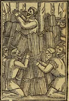 An illustration from The Ecclesiasticall historie : containing the Acts and monuments of martyrs, with a generall discourse of these later persecutions, horrible troubles and tumults, stirred up by Romish prelates in the Church: with divers other things incident, especially to this Realme of England and Scotland, as partly also to all other forraigne nations appertaining, from the time of Q. Maries entring upon the Crowne, to the reigne of our late gracious Soveraigne, Q. Elizabeth of blessed memorie (1641)