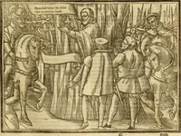 An illustration from The Ecclesiasticall historie : containing the Acts and monuments of martyrs, with a generall discourse of these later persecutions, horrible troubles and tumults, stirred up by Romish prelates in the Church: with divers other things incident, especially to this Realme of England and Scotland, as partly also to all other forraigne nations appertaining, from the time of Q. Maries entring upon the Crowne, to the reigne of our late gracious Soveraigne, Q. Elizabeth of blessed memorie (1641)