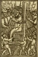 An illustration from The Ecclesiasticall historie : containing the Acts and monuments of martyrs, with a generall discourse of these later persecutions, horrible troubles and tumults, stirred up by Romish prelates in the Church: with divers other things incident, especially to this Realme of England and Scotland, as partly also to all other forraigne nations appertaining, from the time of Q. Maries entring upon the Crowne, to the reigne of our late gracious Soveraigne, Q. Elizabeth of blessed memorie (1641)