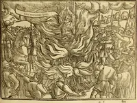 An illustration from The Ecclesiasticall historie : containing the Acts and monuments of martyrs, with a generall discourse of these later persecutions, horrible troubles and tumults, stirred up by Romish prelates in the Church: with divers other things incident, especially to this Realme of England and Scotland, as partly also to all other forraigne nations appertaining, from the time of Q. Maries entring upon the Crowne, to the reigne of our late gracious Soveraigne, Q. Elizabeth of blessed memorie (1641)
