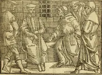 An illustration from The Ecclesiasticall historie : containing the Acts and monuments of martyrs, with a generall discourse of these later persecutions, horrible troubles and tumults, stirred up by Romish prelates in the Church: with divers other things incident, especially to this Realme of England and Scotland, as partly also to all other forraigne nations appertaining, from the time of Q. Maries entring upon the Crowne, to the reigne of our late gracious Soveraigne, Q. Elizabeth of blessed memorie (1641)