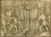 An illustration from The Ecclesiasticall historie : containing the Acts and monuments of martyrs, with a generall discourse of these later persecutions, horrible troubles and tumults, stirred up by Romish prelates in the Church: with divers other things incident, especially to this Realme of England and Scotland, as partly also to all other forraigne nations appertaining, from the time of Q. Maries entring upon the Crowne, to the reigne of our late gracious Soveraigne, Q. Elizabeth of blessed memorie (1641)