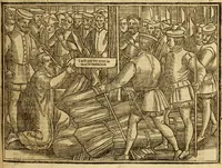 An illustration from The Ecclesiasticall historie : containing the Acts and monuments of martyrs, with a generall discourse of these later persecutions, horrible troubles and tumults, stirred up by Romish prelates in the Church: with divers other things incident, especially to this Realme of England and Scotland, as partly also to all other forraigne nations appertaining, from the time of Q. Maries entring upon the Crowne, to the reigne of our late gracious Soveraigne, Q. Elizabeth of blessed memorie (1641)