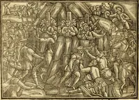 An illustration from The Ecclesiasticall historie : containing the Acts and monuments of martyrs, with a generall discourse of these later persecutions, horrible troubles and tumults, stirred up by Romish prelates in the Church: with divers other things incident, especially to this Realme of England and Scotland, as partly also to all other forraigne nations appertaining, from the time of Q. Maries entring upon the Crowne, to the reigne of our late gracious Soveraigne, Q. Elizabeth of blessed memorie (1641)