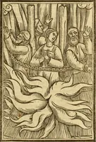 An illustration from The Ecclesiasticall historie : containing the Acts and monuments of martyrs, with a generall discourse of these later persecutions, horrible troubles and tumults, stirred up by Romish prelates in the Church: with divers other things incident, especially to this Realme of England and Scotland, as partly also to all other forraigne nations appertaining, from the time of Q. Maries entring upon the Crowne, to the reigne of our late gracious Soveraigne, Q. Elizabeth of blessed memorie (1641)