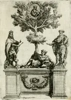 An illustration from Eco festiua de monti, che fan risonare per il mondo le glorie e i trionfi della gloriosa patrona S. Rosalia vergine palermitana : per le solennità annuali dell' inuentione di lei rinouate l'anno 1689 e per douuto riconoscimento consecrate nelle stampe all' illustrissimo Senato della felice città di Palermo (1690)