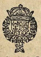 An illustration from Edict du roy portant nouvelle fabrication d'especes d'argent: augmentation du marc d'argent le roy, & des quarts d'escu, testons, & francs aux coins & armes de sa maiesté estans de leur juste poides: & continuation du cours des especes d'argent legers avec le remede des grains, jusques au dernier Mars prochain; & outre un droit de Seigneuriage sur les ouvrages d'Orfeurerie, & Tireurs d'or: Avec un nouvelle evaluation ... (1641)