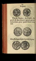An illustration from Edict du roy portant nouvelle fabrication d'especes d'argent: augmentation du marc d'argent le roy, & des quarts d'escu, testons, & francs aux coins & armes de sa maiesté estans de leur juste poides: & continuation du cours des especes d'argent legers avec le remede des grains, jusques au dernier Mars prochain; & outre un droit de Seigneuriage sur les ouvrages d'Orfeurerie, & Tireurs d'or: Avec un nouvelle evaluation ... (1641)