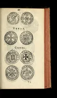 An illustration from Edict du roy portant nouvelle fabrication d'especes d'argent: augmentation du marc d'argent le roy, & des quarts d'escu, testons, & francs aux coins & armes de sa maiesté estans de leur juste poides: & continuation du cours des especes d'argent legers avec le remede des grains, jusques au dernier Mars prochain; & outre un droit de Seigneuriage sur les ouvrages d'Orfeurerie, & Tireurs d'or: Avec un nouvelle evaluation ... (1641)
