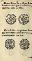 An illustration from Edict du roy portant nouvelle fabrication d'especes d'argent: augmentation du marc d'argent le roy, & des quarts d'escu, testons, & francs aux coins & armes de sa maiesté estans de leur juste poides: & continuation du cours des especes d'argent legers avec le remede des grains, jusques au dernier Mars prochain; & outre un droit de Seigneuriage sur les ouvrages d'Orfeurerie, & Tireurs d'or: Avec un nouvelle evaluation ... (1641)