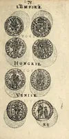 An illustration from Edict du roy portant nouvelle fabrication d'especes d'argent: augmentation du marc d'argent le roy, & des quarts d'escu, testons, & francs aux coins & armes de sa maiesté estans de leur juste poides: & continuation du cours des especes d'argent legers avec le remede des grains, jusques au dernier Mars prochain; & outre un droit de Seigneuriage sur les ouvrages d'Orfeurerie, & Tireurs d'or: Avec un nouvelle evaluation ... (1641)