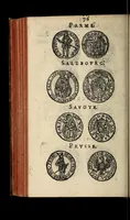 An illustration from Edict du roy portant nouvelle fabrication d'especes d'argent: augmentation du marc d'argent le roy, & des quarts d'escu, testons, & francs aux coins & armes de sa maiesté estans de leur juste poides: & continuation du cours des especes d'argent legers avec le remede des grains, jusques au dernier Mars prochain; & outre un droit de Seigneuriage sur les ouvrages d'Orfeurerie, & Tireurs d'or: Avec un nouvelle evaluation ... (1641)