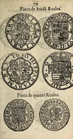 An illustration from Edict du roy portant nouvelle fabrication d'especes d'argent: augmentation du marc d'argent le roy, & des quarts d'escu, testons, & francs aux coins & armes de sa maiesté estans de leur juste poides: & continuation du cours des especes d'argent legers avec le remede des grains, jusques au dernier Mars prochain; & outre un droit de Seigneuriage sur les ouvrages d'Orfeurerie, & Tireurs d'or: Avec un nouvelle evaluation ... (1641)