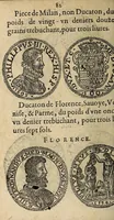 An illustration from Edict du roy portant nouvelle fabrication d'especes d'argent: augmentation du marc d'argent le roy, & des quarts d'escu, testons, & francs aux coins & armes de sa maiesté estans de leur juste poides: & continuation du cours des especes d'argent legers avec le remede des grains, jusques au dernier Mars prochain; & outre un droit de Seigneuriage sur les ouvrages d'Orfeurerie, & Tireurs d'or: Avec un nouvelle evaluation ... (1641)