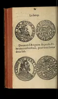 An illustration from Edict du roy portant nouvelle fabrication d'especes d'argent: augmentation du marc d'argent le roy, & des quarts d'escu, testons, & francs aux coins & armes de sa maiesté estans de leur juste poides: & continuation du cours des especes d'argent legers avec le remede des grains, jusques au dernier Mars prochain; & outre un droit de Seigneuriage sur les ouvrages d'Orfeurerie, & Tireurs d'or: Avec un nouvelle evaluation ... (1641)