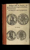 An illustration from Edict du roy portant nouvelle fabrication d'especes d'argent: augmentation du marc d'argent le roy, & des quarts d'escu, testons, & francs aux coins & armes de sa maiesté estans de leur juste poides: & continuation du cours des especes d'argent legers avec le remede des grains, jusques au dernier Mars prochain; & outre un droit de Seigneuriage sur les ouvrages d'Orfeurerie, & Tireurs d'or: Avec un nouvelle evaluation ... (1641)