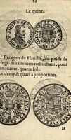 An illustration from Edict du roy portant nouvelle fabrication d'especes d'argent: augmentation du marc d'argent le roy, & des quarts d'escu, testons, & francs aux coins & armes de sa maiesté estans de leur juste poides: & continuation du cours des especes d'argent legers avec le remede des grains, jusques au dernier Mars prochain; & outre un droit de Seigneuriage sur les ouvrages d'Orfeurerie, & Tireurs d'or: Avec un nouvelle evaluation ... (1641)