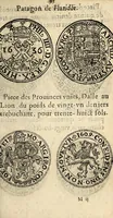 An illustration from Edict du roy portant nouvelle fabrication d'especes d'argent: augmentation du marc d'argent le roy, & des quarts d'escu, testons, & francs aux coins & armes de sa maiesté estans de leur juste poides: & continuation du cours des especes d'argent legers avec le remede des grains, jusques au dernier Mars prochain; & outre un droit de Seigneuriage sur les ouvrages d'Orfeurerie, & Tireurs d'or: Avec un nouvelle evaluation ... (1641)