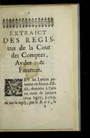 An illustration from Edict dv roy, portant imposition des droicts attribuez pour le port des mandemens des tailles, taillon, & autres leuées, és elections de la generalité de Guyenne, tant du ressort de la Cour de Parlement de Bordeaux que Cour des aydes de Montpellier. (1630)