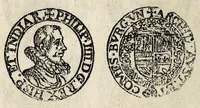 An illustration from Edict dv Roy portant novvelle fabrication d'especes d'argent: augmentation du marc d'argent le Roy, & des quarts d'eseu, testons, & francs aux coins & armes de sa Maiesté estans de leur iuste poids ... auec vne nouuelle eualuation ... (1646)
