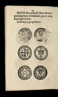 An illustration from Edict dv Roy portant novvelle fabrication d'especes d'argent: augmentation du marc d'argent le Roy, & des quarts d'eseu, testons, & francs aux coins & armes de sa Maiesté estans de leur iuste poids ... auec vne nouuelle eualuation ... (1646)