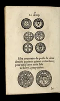 An illustration from Edict dv Roy portant novvelle fabrication d'especes d'argent: augmentation du marc d'argent le Roy, & des quarts d'eseu, testons, & francs aux coins & armes de sa Maiesté estans de leur iuste poids ... auec vne nouuelle eualuation ... (1646)