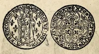 An illustration from Edict dv Roy portant novvelle fabrication d'especes d'argent: augmentation du marc d'argent le Roy, & des quarts d'eseu, testons, & francs aux coins & armes de sa Maiesté estans de leur iuste poids ... auec vne nouuelle eualuation ... (1646)