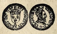 An illustration from Edict dv Roy portant novvelle fabrication d'especes d'argent: augmentation du marc d'argent le Roy, & des quarts d'eseu, testons, & francs aux coins & armes de sa Maiesté estans de leur iuste poids ... auec vne nouuelle eualuation ... (1646)