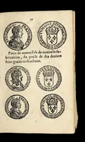 An illustration from Edict dv Roy portant novvelle fabrication d'especes d'argent: augmentation du marc d'argent le Roy, & des quarts d'eseu, testons, & francs aux coins & armes de sa Maiesté estans de leur iuste poids ... auec vne nouuelle eualuation ... (1646)