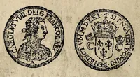 An illustration from Edict dv Roy portant novvelle fabrication d'especes d'argent: augmentation du marc d'argent le Roy, & des quarts d'eseu, testons, & francs aux coins & armes de sa Maiesté estans de leur iuste poids ... auec vne nouuelle eualuation ... (1646)