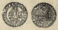 An illustration from Edict dv Roy portant novvelle fabrication d'especes d'argent: augmentation du marc d'argent le Roy, & des quarts d'eseu, testons, & francs aux coins & armes de sa Maiesté estans de leur iuste poids ... auec vne nouuelle eualuation ... (1646)