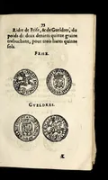 An illustration from Edict dv Roy portant novvelle fabrication d'especes d'argent: augmentation du marc d'argent le Roy, & des quarts d'eseu, testons, & francs aux coins & armes de sa Maiesté estans de leur iuste poids ... auec vne nouuelle eualuation ... (1646)