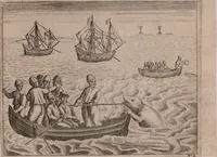 An illustration from Eerste[-derde] schip-vaert der Hollanderen nae de Oost-Indien door de Waygats, by - Noorden Noorweghen, Moscovien ende Tartarien: zijnde verrijckt met een beschryvinge veeler aengrenfende landen, noyt in eenige voorige (1648)