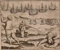 An illustration from Eerste[-derde] schip-vaert der Hollanderen nae de Oost-Indien door de Waygats, by - Noorden Noorweghen, Moscovien ende Tartarien: zijnde verrijckt met een beschryvinge veeler aengrenfende landen, noyt in eenige voorige (1648)