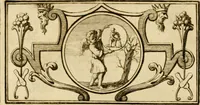 An illustration from Eeuwigduurende liefdes almanak : zinnebeeldig, volgens den algemeenen almanaks-trant, de wisselvalligheden der minnaeren, die in alle liefde-jaeren voorvallen, aenwyzende (1721)