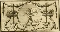 An illustration from Eeuwigduurende liefdes almanak : zinnebeeldig, volgens den algemeenen almanaks-trant, de wisselvalligheden der minnaeren, die in alle liefde-jaeren voorvallen, aenwyzende (1721)