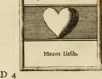 Picture 35 of 44 from Eeuwigduurende liefdes almanak : zinnebeeldig, volgens den algemeenen almanaks-trant, de wisselvalligheden der minnaeren, die in alle liefde-jaeren voorvallen, aenwyzende (1721), leaf 58