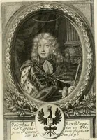 An illustration from Eigentliche Abbildungen Beeder Römm. Kayserl. wie auch der Röm. Königl. Majestäten und dann sämtlicher Herren Chur-Fuersten dess H. Röm Reichs ... Statt Augsburg im Jahr 1689 und 1690. Theils in eiger hoher person, Theils durch Dero Gevoll. mächtigte hochansehnliche herren Abgesandten erscheinen (1689)