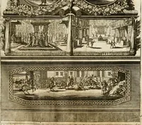 An illustration from Eigentliche Abbildungen Beeder Römm. Kayserl. wie auch der Röm. Königl. Majestäten und dann sämtlicher Herren Chur-Fuersten dess H. Röm Reichs ... Statt Augsburg im Jahr 1689 und 1690. Theils in eiger hoher person, Theils durch Dero Gevoll. mächtigte hochansehnliche herren Abgesandten erscheinen (1689)