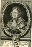 Picture 10 of 24 from Eigentliche Abbildungen Beeder Römm. Kayserl. wie auch der Röm. Königl. Majestäten und dann sämtlicher Herren Chur-Fuersten dess H. Röm Reichs ... Statt Augsburg im Jahr 1689 und 1690. Theils in eiger hoher person, Theils durch Dero Gevoll. mächtigte hochansehnliche herren Abgesandten erscheinen (1689), leaf 24