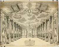 An illustration from Eine Collection curieuser Vorstellungen in Illuminationen und Feuer-Wercken : so in denen Jahren 1724 biss 1728 inclusivè, bey Gelegenheit einiger publiquen Festins und Rejouïssances, in Hamburg und mehrentheils auf dem Schau-Platze daselbst, unter der Direction und von der Invention Thomas Lediard's ... sind vorgestellet worden : in sechszehn grossen Kupfer-Platen sauber gestochen, und auff das accurateste abgebildet, nebst derselben besondern, vollkommenen und ausführlichen Beschreibungen, in welchen etliche Hundert dabey vorgestellte Sinn-Bilder, nebst dazu gehörigen Lateinischen, und in Teutschen Versen explicirten, emblematischen, und andern Inscriptionibus und Titeln enthalten (1730)