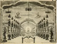 An illustration from Eine Collection curieuser Vorstellungen in Illuminationen und Feuer-Wercken : so in denen Jahren 1724 biss 1728 inclusivè, bey Gelegenheit einiger publiquen Festins und Rejouïssances, in Hamburg und mehrentheils auf dem Schau-Platze daselbst, unter der Direction und von der Invention Thomas Lediard's ... sind vorgestellet worden : in sechszehn grossen Kupfer-Platen sauber gestochen, und auff das accurateste abgebildet, nebst derselben besondern, vollkommenen und ausführlichen Beschreibungen, in welchen etliche Hundert dabey vorgestellte Sinn-Bilder, nebst dazu gehörigen Lateinischen, und in Teutschen Versen explicirten, emblematischen, und andern Inscriptionibus und Titeln enthalten (1730)