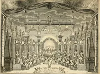 An illustration from Eine Collection curieuser Vorstellungen in Illuminationen und Feuer-Wercken : so in denen Jahren 1724 biss 1728 inclusivè, bey Gelegenheit einiger publiquen Festins und Rejouïssances, in Hamburg und mehrentheils auf dem Schau-Platze daselbst, unter der Direction und von der Invention Thomas Lediard's ... sind vorgestellet worden : in sechszehn grossen Kupfer-Platen sauber gestochen, und auff das accurateste abgebildet, nebst derselben besondern, vollkommenen und ausführlichen Beschreibungen, in welchen etliche Hundert dabey vorgestellte Sinn-Bilder, nebst dazu gehörigen Lateinischen, und in Teutschen Versen explicirten, emblematischen, und andern Inscriptionibus und Titeln enthalten (1730)