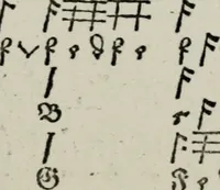 Picture 9 of 39 from Einer neüen Tabulatur auff Orgel und Instrumenten. Das ander allerlei schöne teutsche, italienische, frantzösische, geistliche und weltliche Lieder mit funff und vier Stimmen Passamezo, Galliardo und Täntze in sich begreifft.. (1577), leaf 22