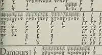 Picture 14 of 39 from Einer neüen Tabulatur auff Orgel und Instrumenten. Das ander allerlei schöne teutsche, italienische, frantzösische, geistliche und weltliche Lieder mit funff und vier Stimmen Passamezo, Galliardo und Täntze in sich begreifft.. (1577), leaf 38