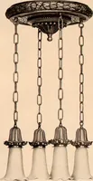 An illustration from Electric, gas, and combination lighting fixtures : table lamps, floor lamps, electrical wiring material, lighting glassware / Sears, Roebuck and Co. (1900)