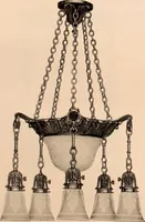 An illustration from Electric, gas, and combination lighting fixtures : table lamps, floor lamps, electrical wiring material, lighting glassware / Sears, Roebuck and Co. (1900)