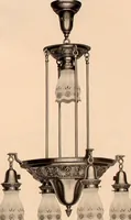 An illustration from Electric, gas, and combination lighting fixtures : table lamps, floor lamps, electrical wiring material, lighting glassware / Sears, Roebuck and Co. (1900)